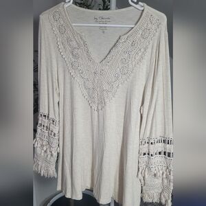 by Chico's Cream Crochet Lace Boho Longsleeve Tunic Top Size 1